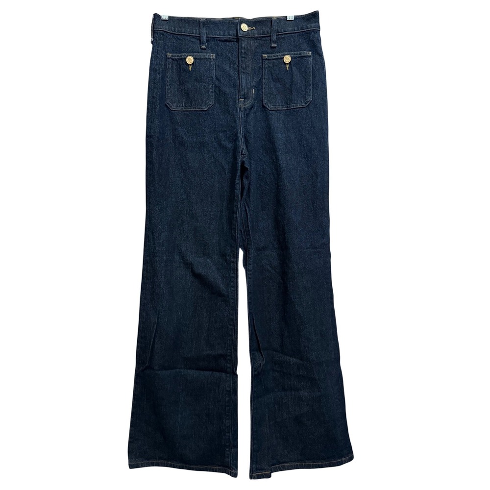 J.Crew Sailor Wide Leg Trouser Jeans 30Tall Indigo Gold Crest Button High Rise
